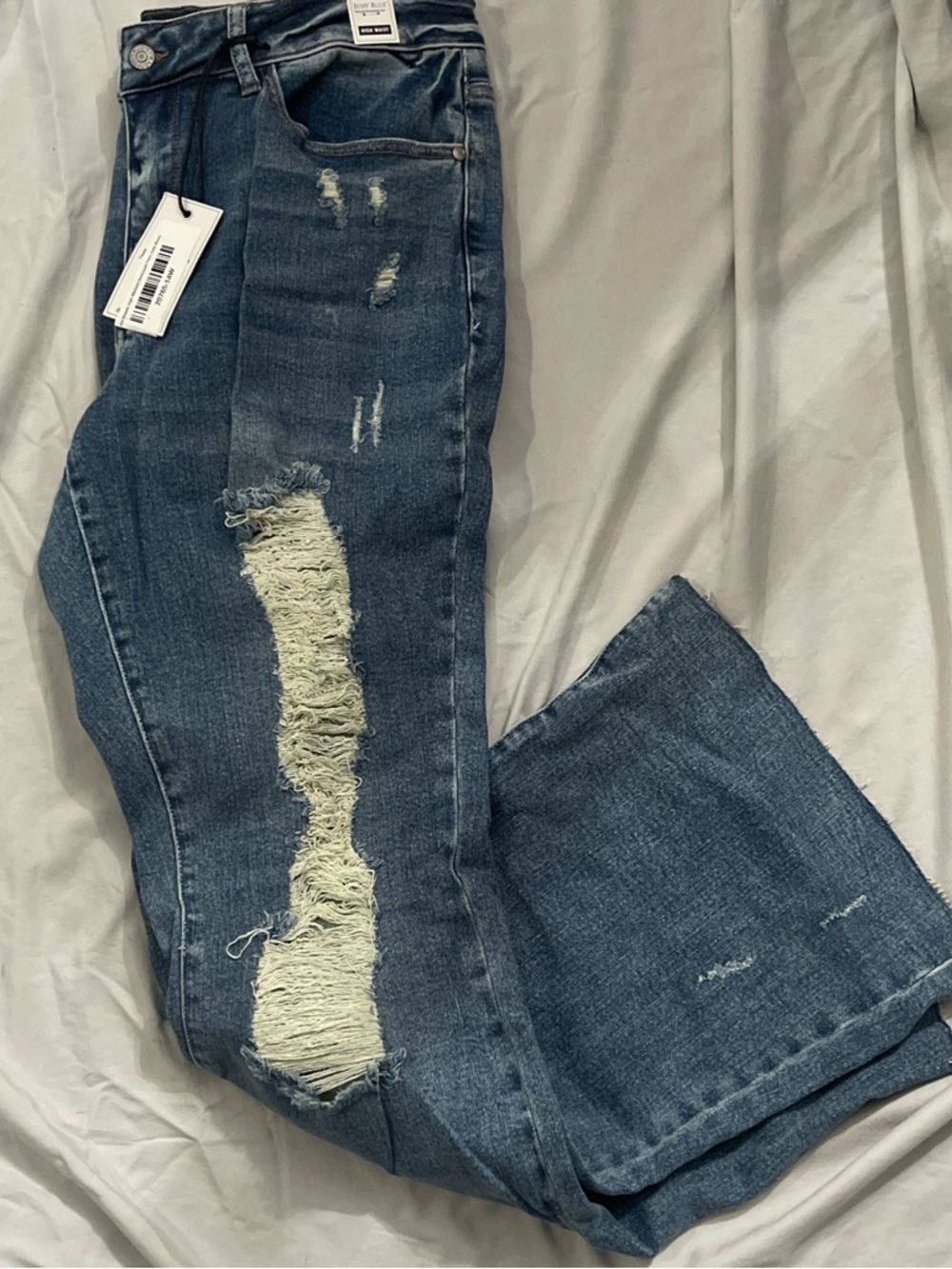 Judy Blue Medium Blue Distressed Wide-Leg Jeans